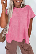Sachet Pink Solid Color Sweater Tee with Side Slits