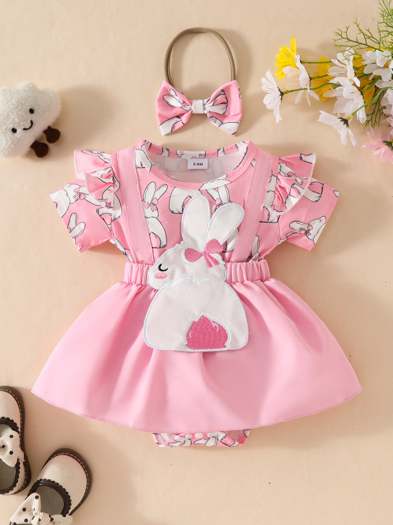 Children's Bunny Applique Bodysuit Dress & Headband Set