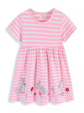 Children's Striped Bunny Embroidered Dress