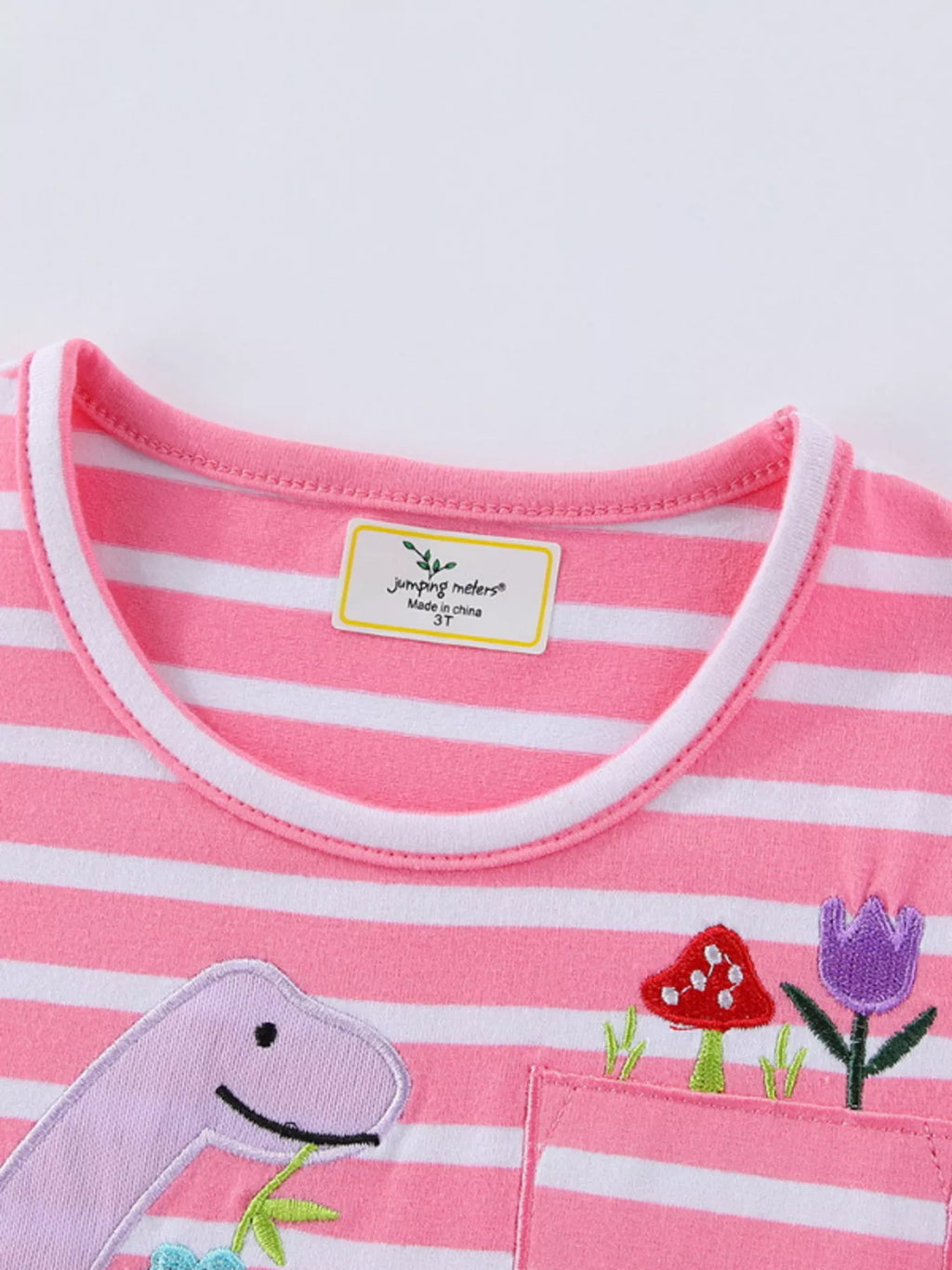 Children's Striped Dinosaur Embroidered Casual Dress