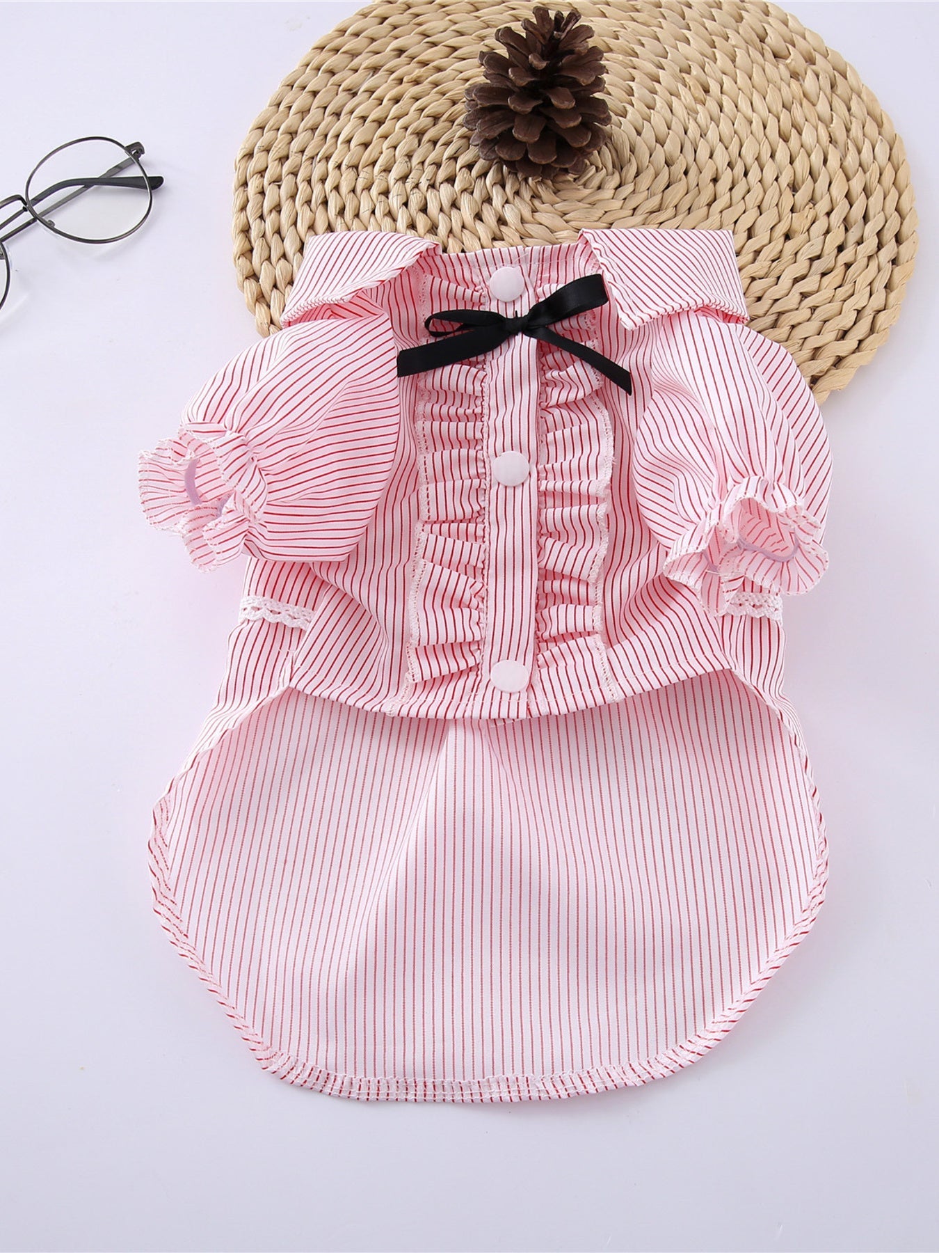 Striped Ruffle Pet Top with Bow
