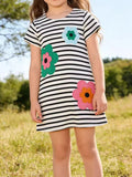 Children's Striped Floral Applique Casual Dress