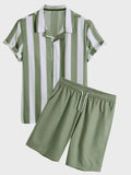 Men's Full Size Striped Casual Shirt and Shorts Set Plus Size