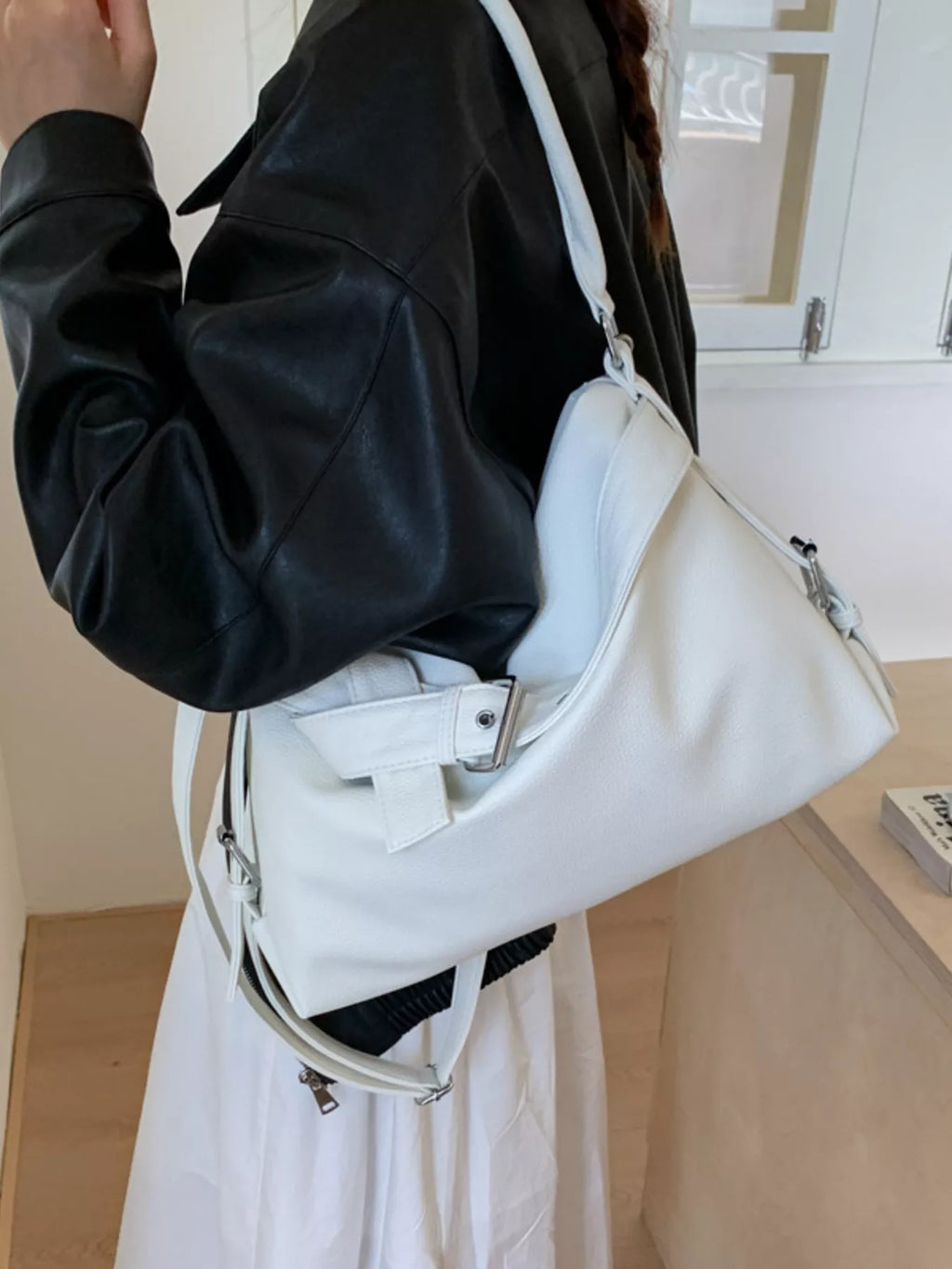 Decor Buckle Leather Shoulder Bag