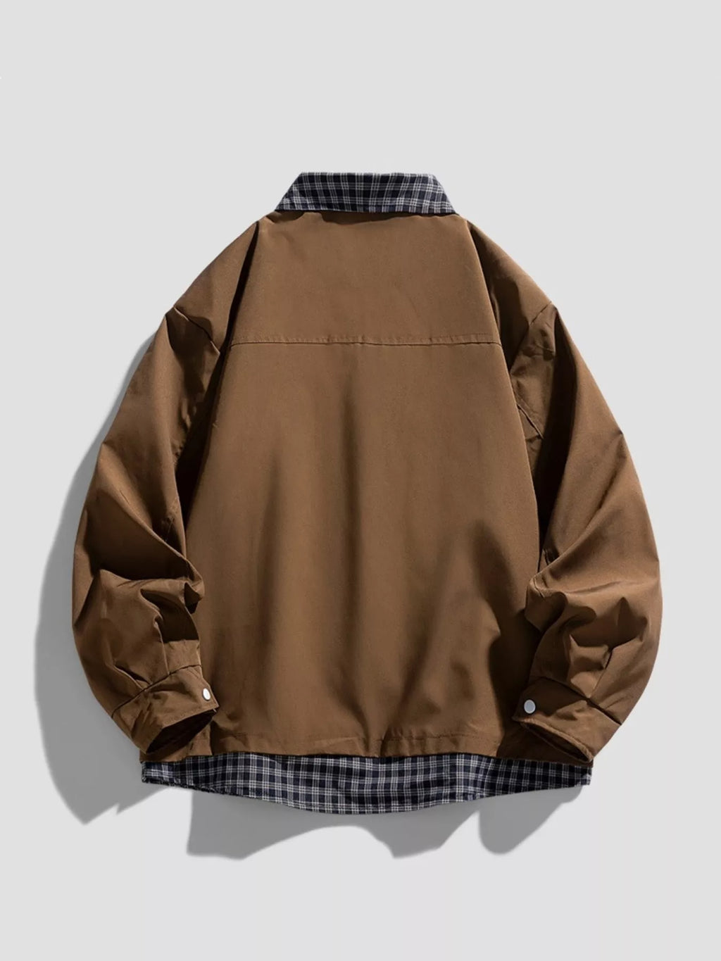 Men's Plus Size Plaid Trim Snap Down Casual Jacket
