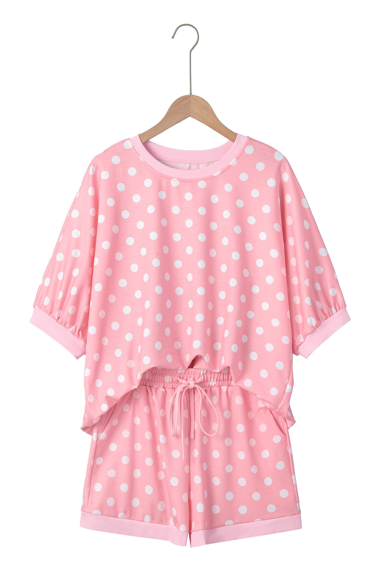 Sky Blue Polka Dot Oversized Top Drawstring Short Set