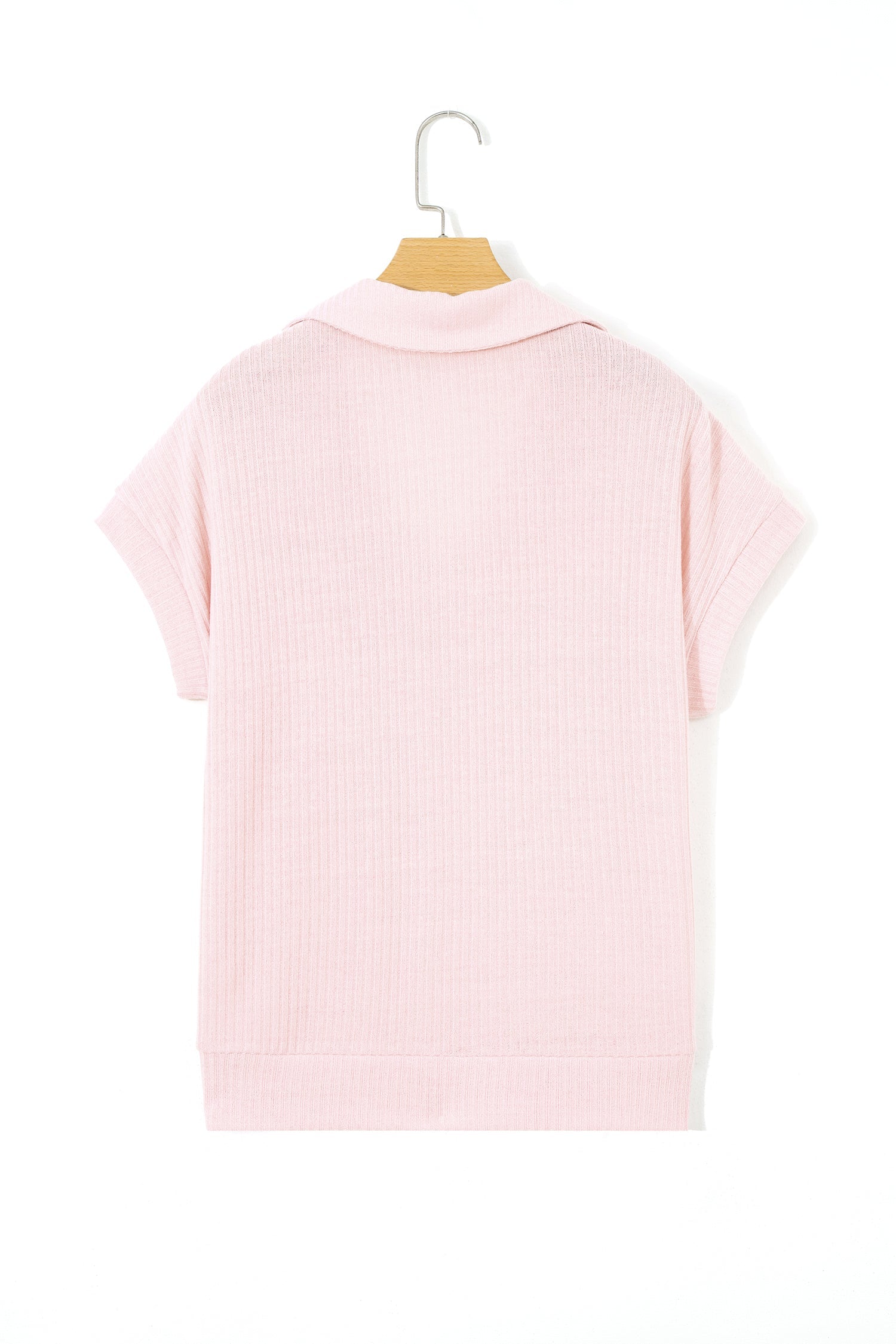 Light Pink Collared V Neck Ribbed Tee