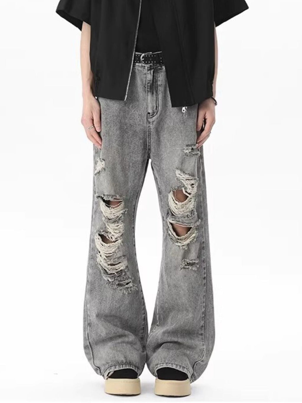 Men's Full Size Distressed Wide Leg Jeans Plus Size