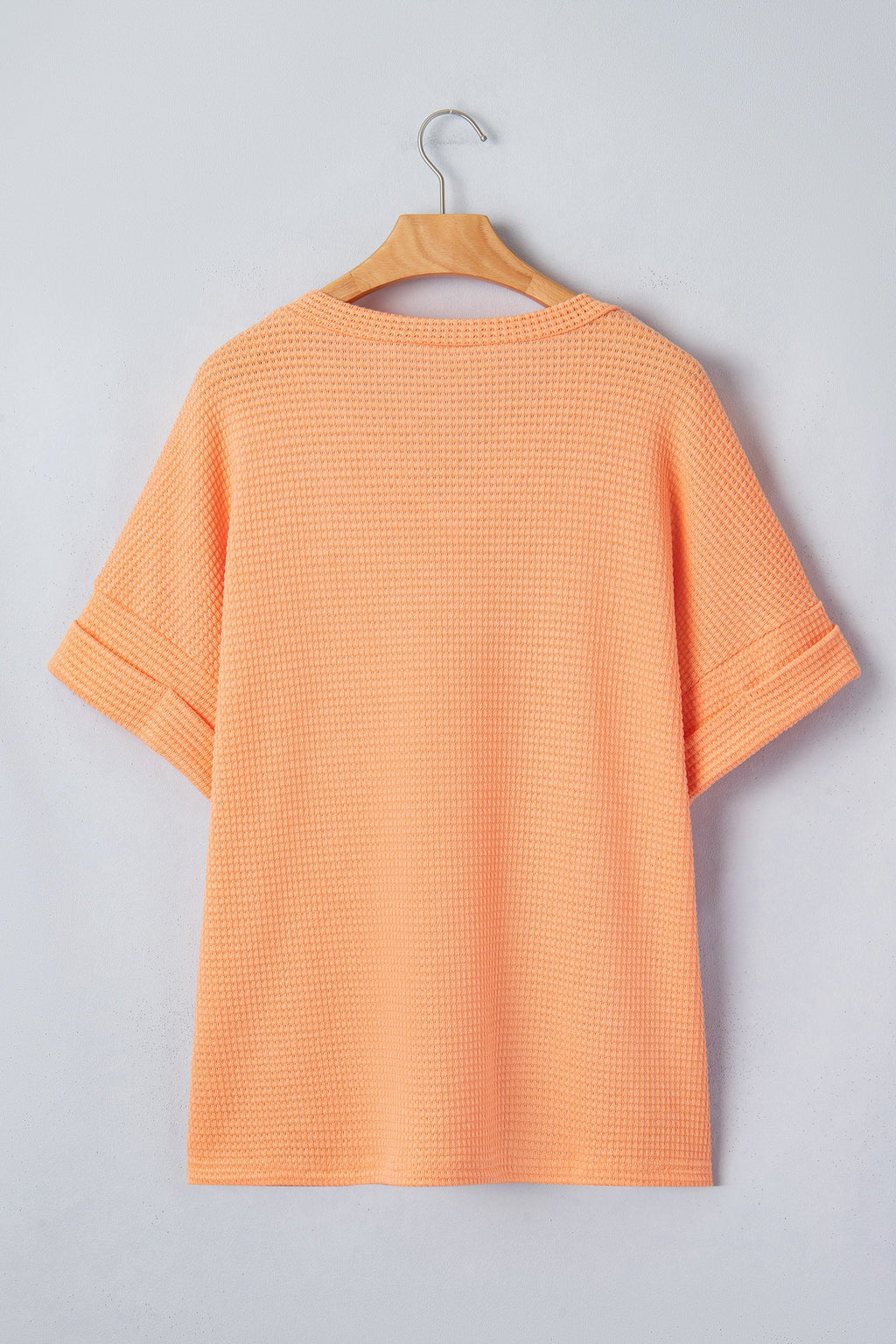 Grapefruit Orange Waffle V Neck Short Sleeve Knit Top