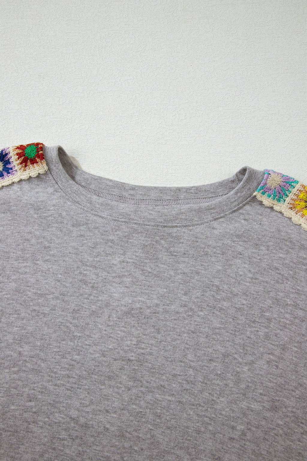 Light Grey Granny Square Crochet Detail Loose T Shirt