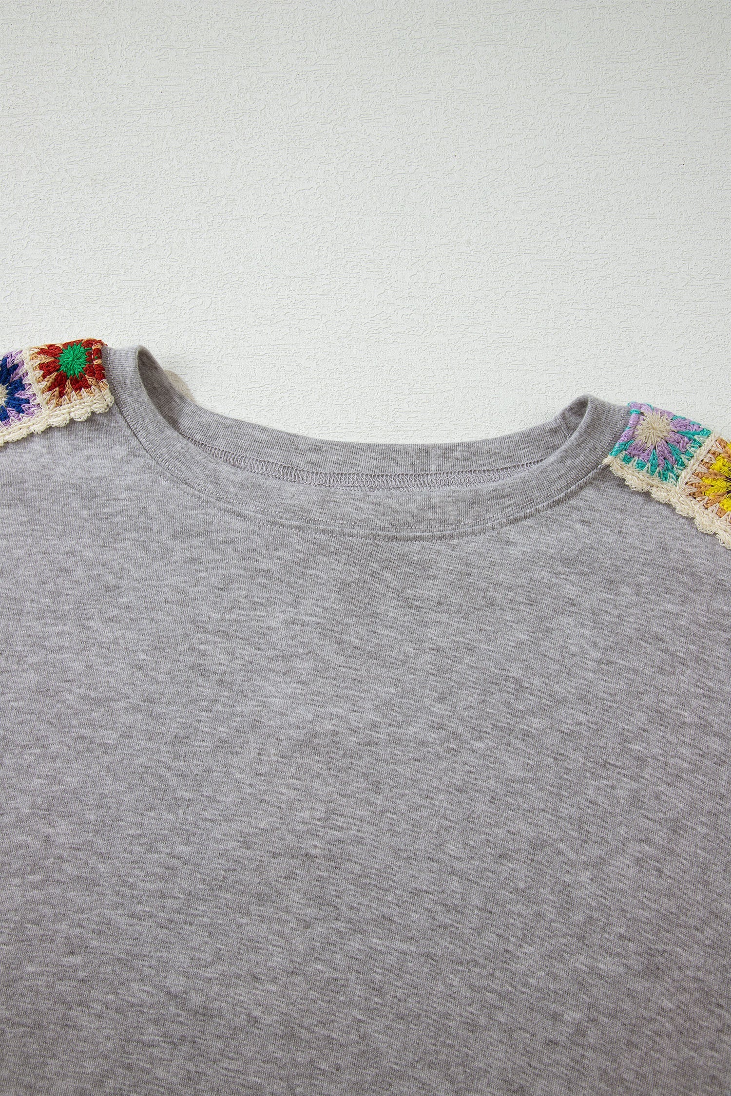 Light Grey Granny Square Crochet Detail Loose T Shirt
