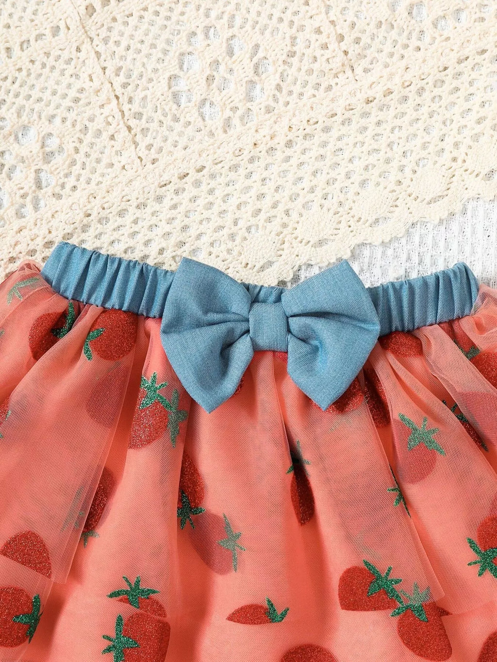 Children's Strawberry Short Sleeve Top and Skirt Set with Bag