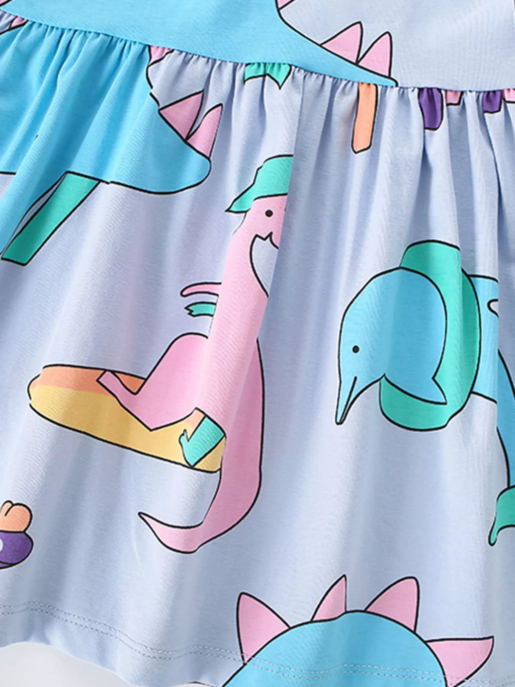 Children's Cute Cartoon Dinosaur Print Ruffle Sleeve Dress