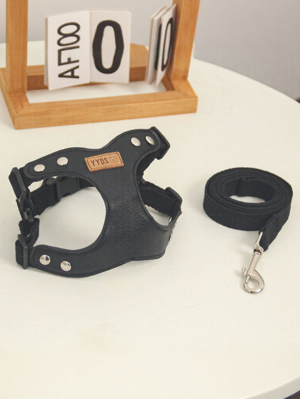 Rivet-Decorated Dog Harness Leash Set
