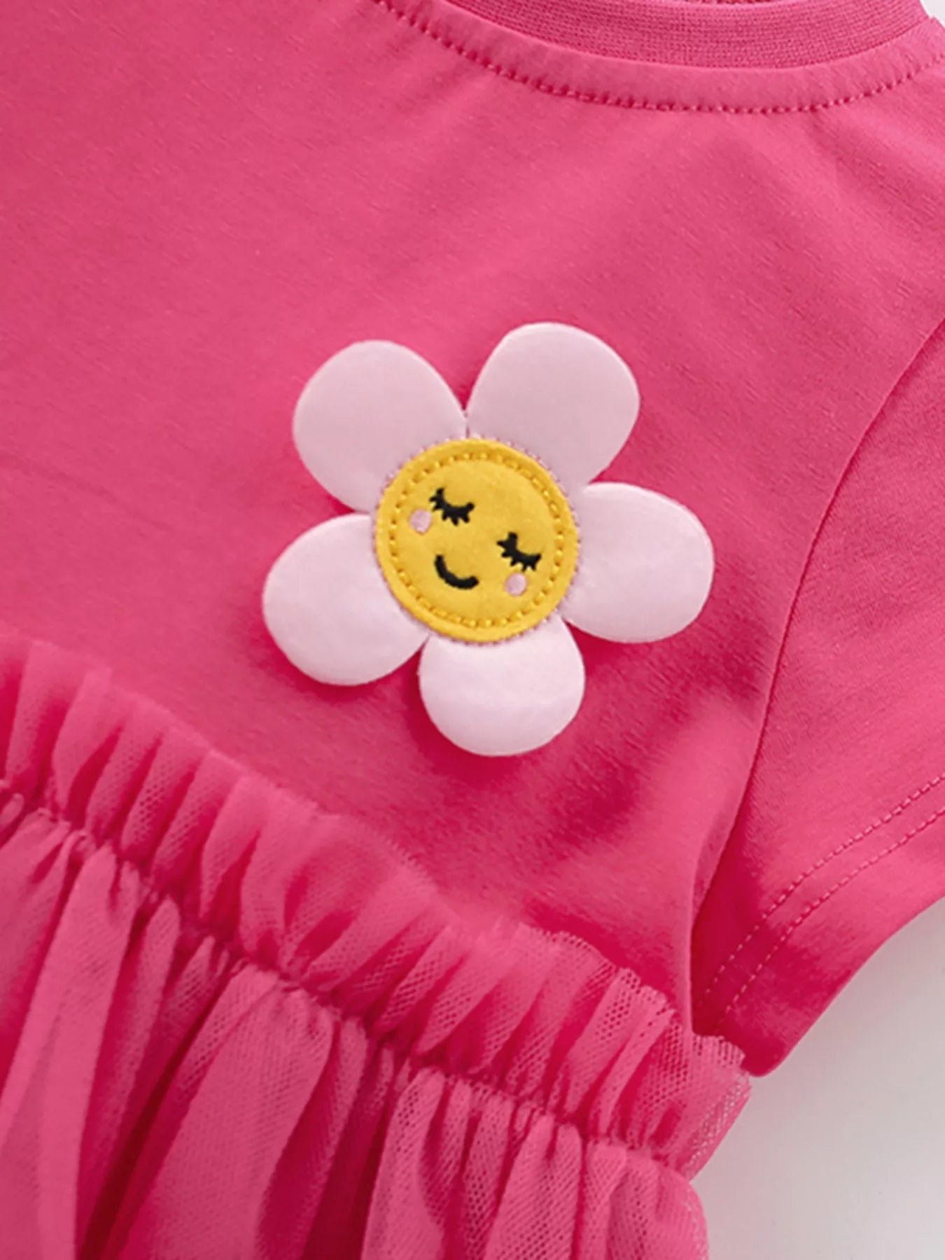 Children's Cute Flower Applique Tulle Layered Dress