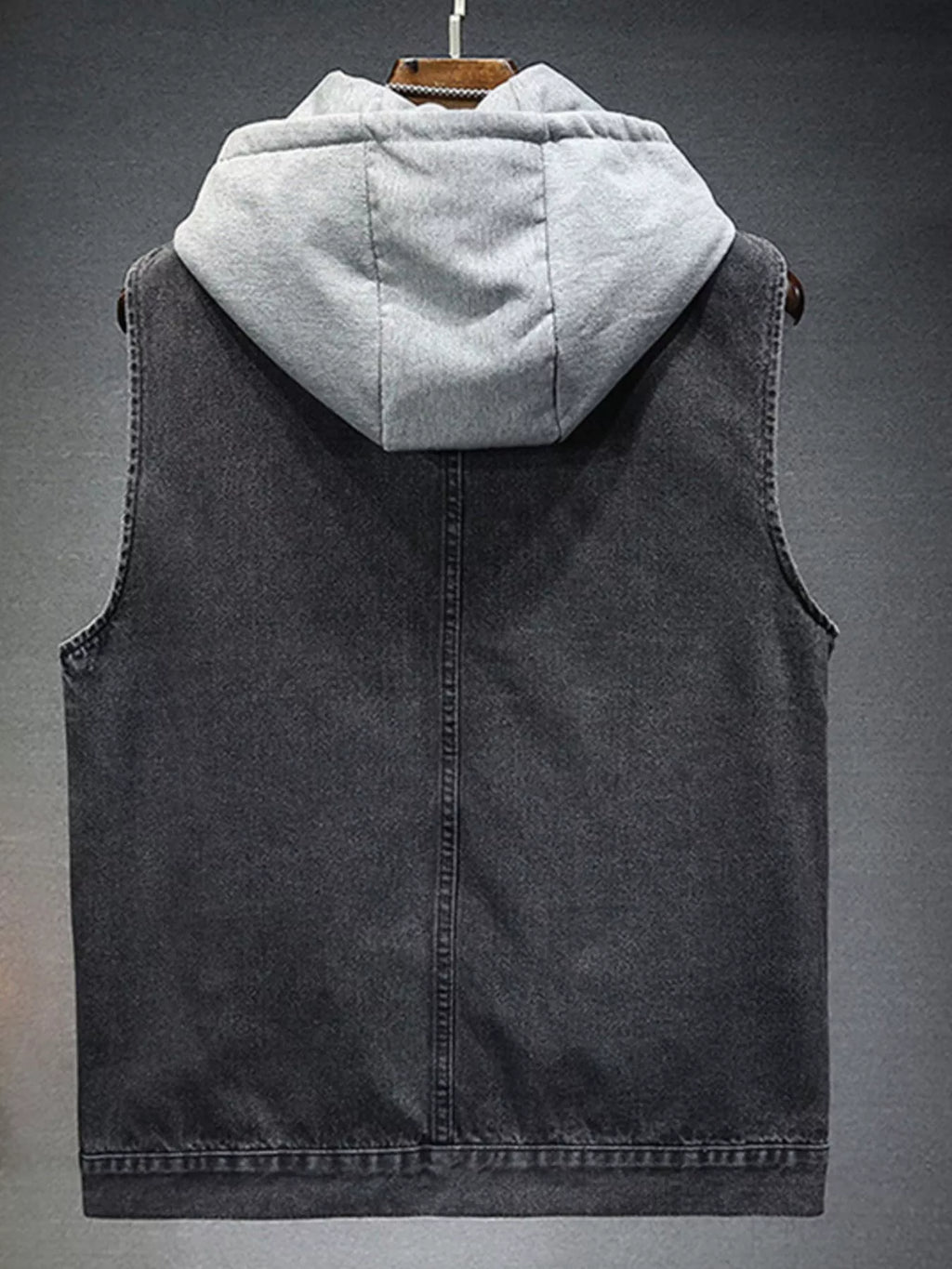Men's Plus Size Hooded Denim Vest with Fleece Lining