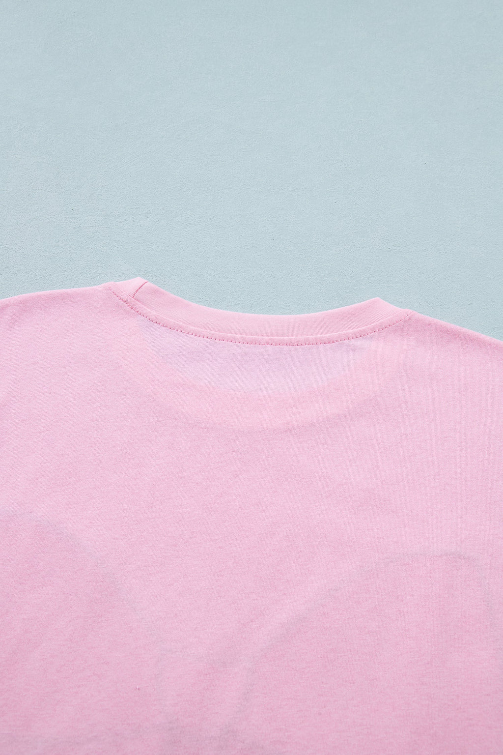 Pink Leopard Bow Embroidered Cotton Round Neck T Shirt