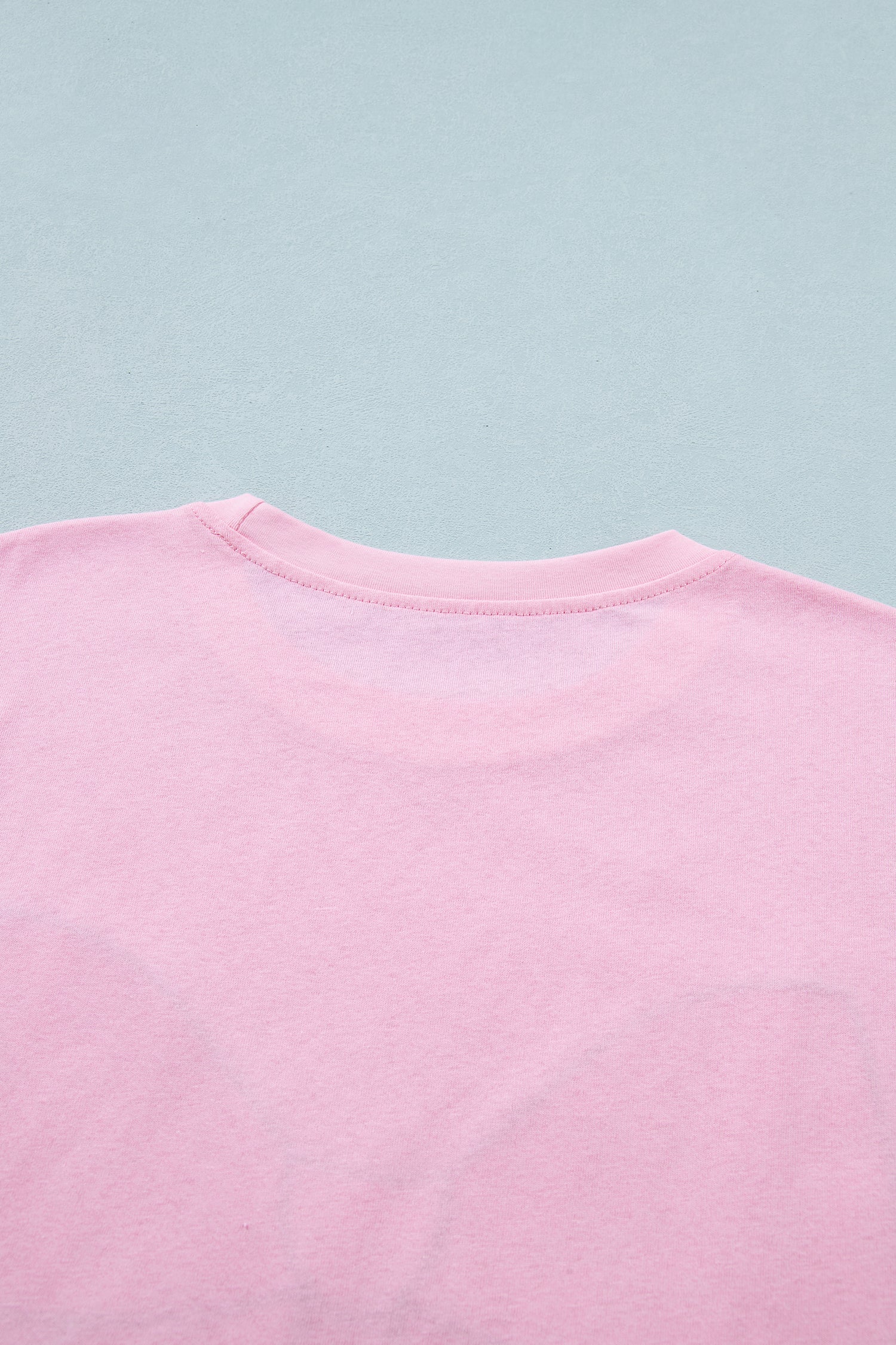 Pink Leopard Bow Embroidered Cotton Round Neck T Shirt