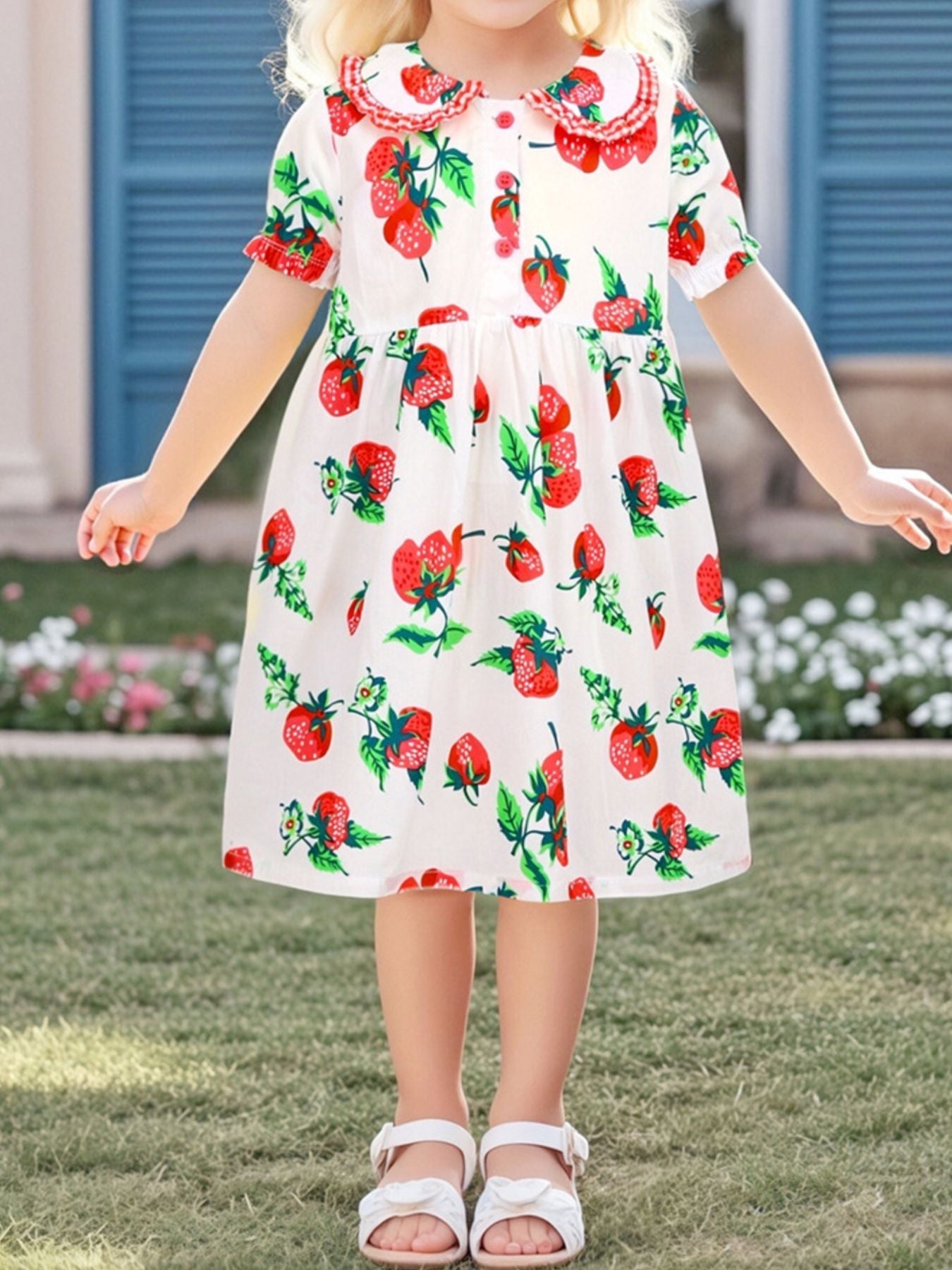 Children's Strawberry Print Peter Pan Collar Dress