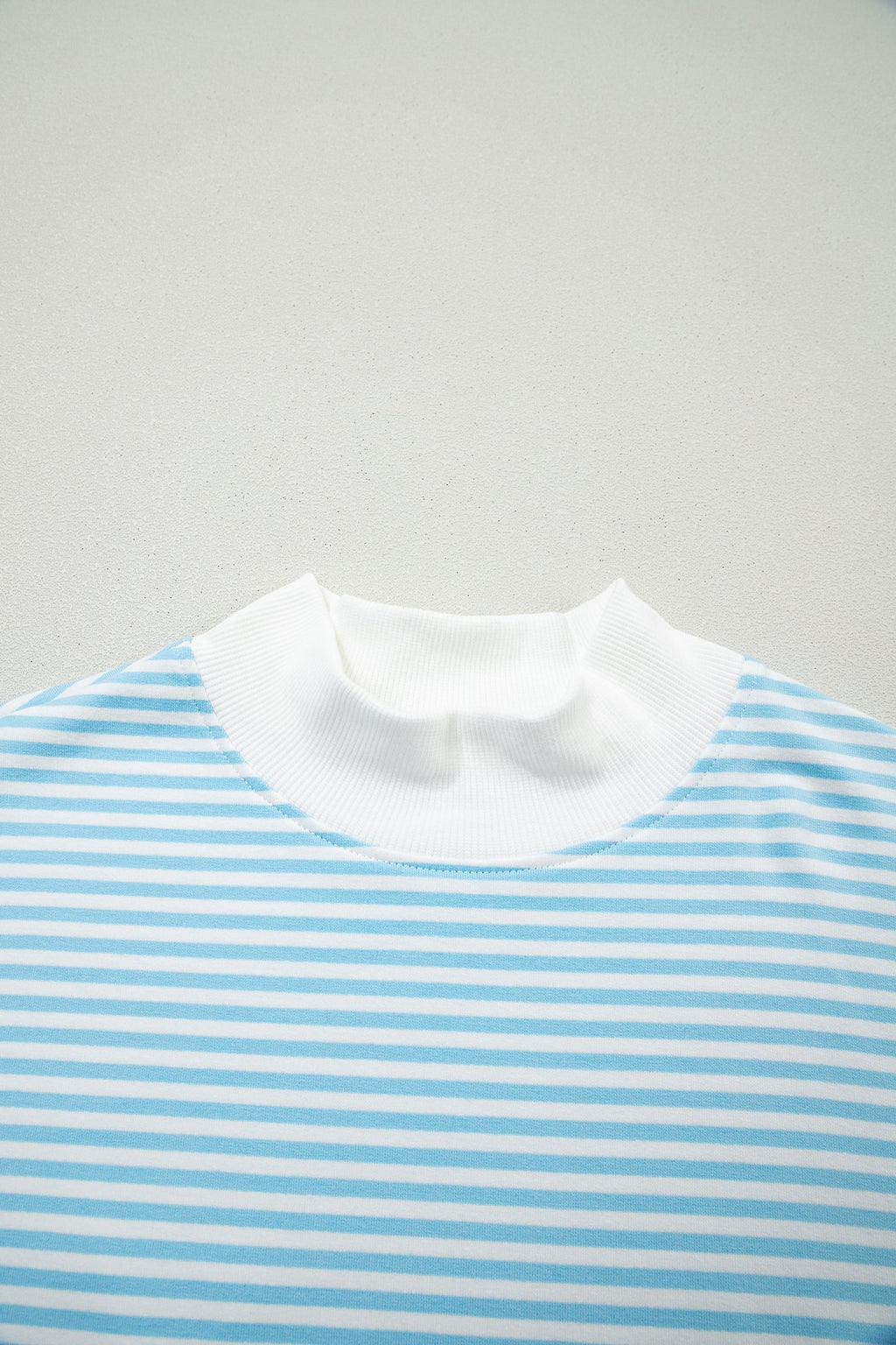 Sky Blue Stripe Oversize Mock Neck Sweatshirt and Shorts Set
