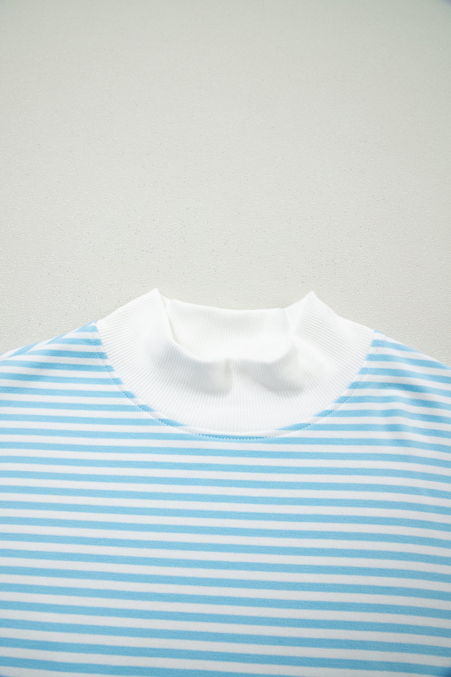 Sky Blue Stripe Oversize Mock Neck Sweatshirt and Shorts Set