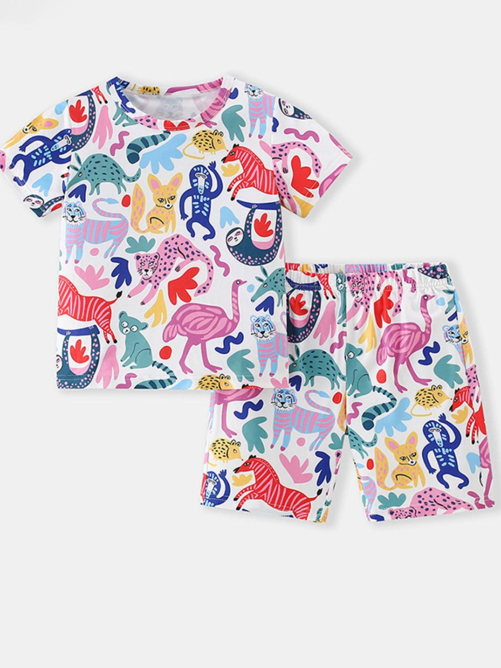 Children's Animal Print Short Sleeve Tee and Shorts Set