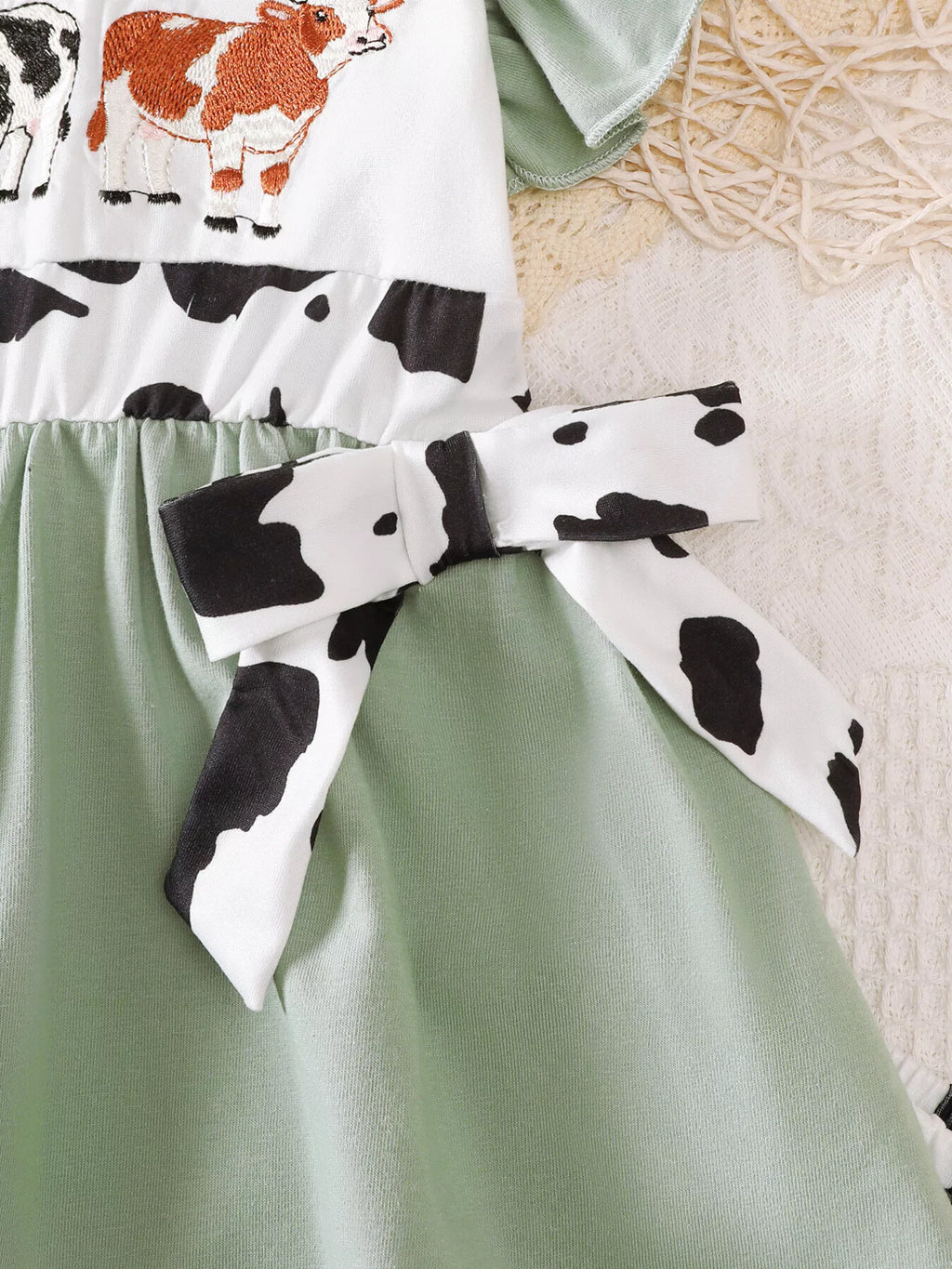 Children's Cow Print Ruffle Sleeve Top and Shorts Set