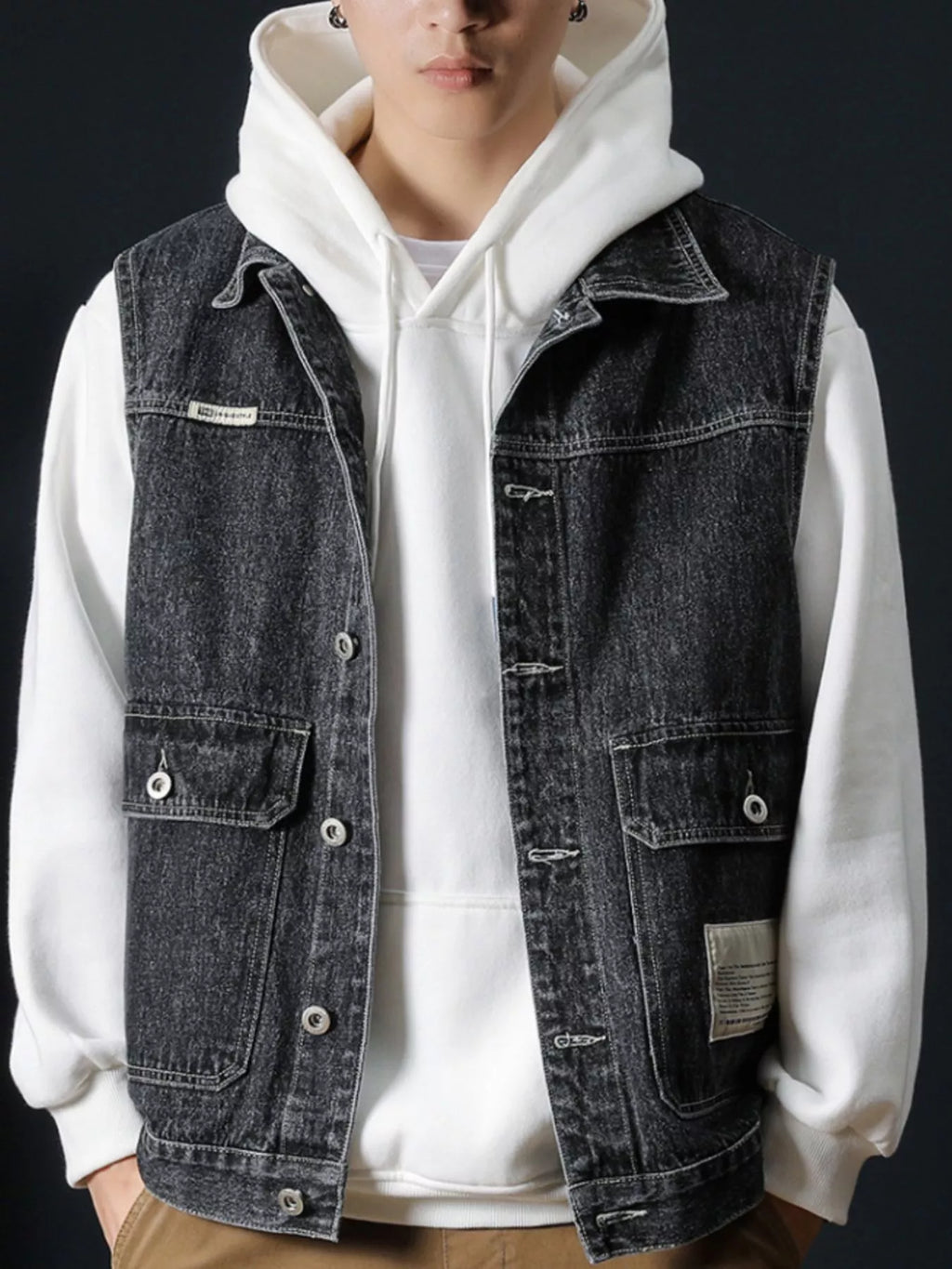 Men's Plus Size Vintage Washed Button Up Denim Vest