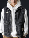 Men's Plus Size Vintage Washed Button Up Denim Vest