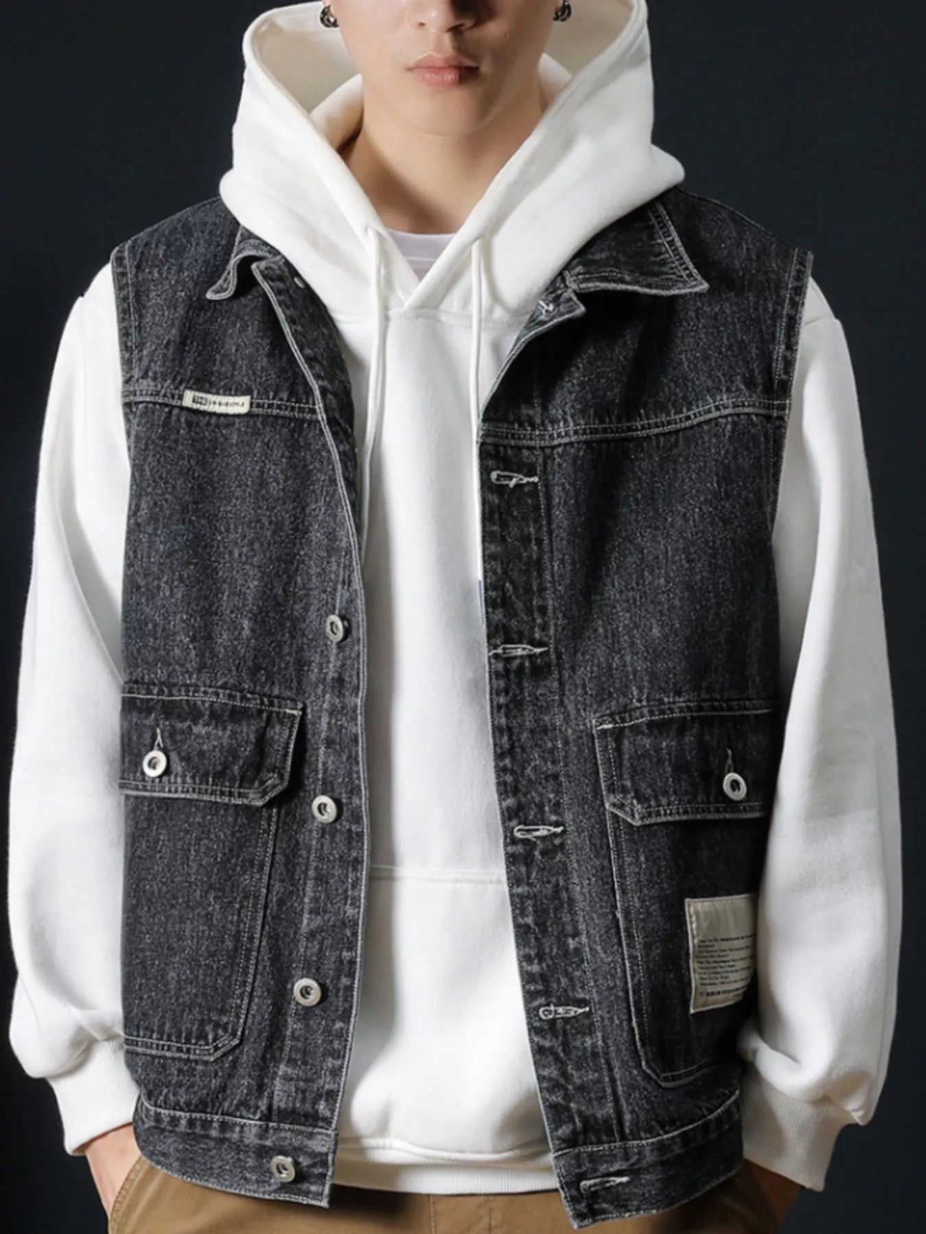 Men's Plus Size Vintage Washed Button Up Denim Vest