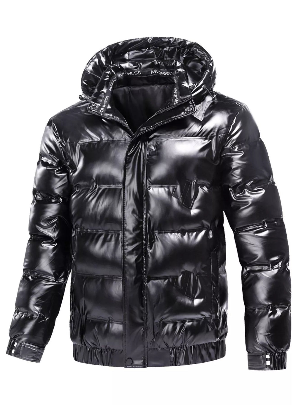 Men's Plus Size Zip Up Puffer Jacket with Hood