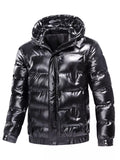 Men's Plus Size Zip Up Puffer Jacket with Hood