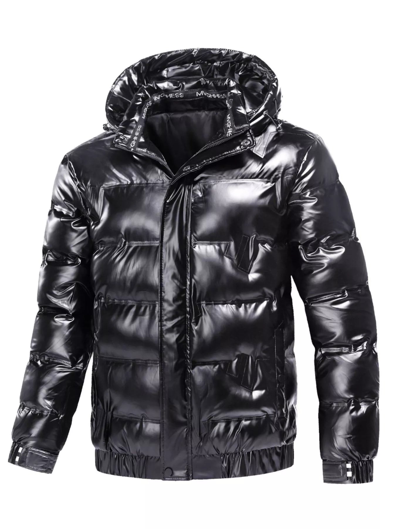 Men's Plus Size Zip Up Puffer Jacket with Hood