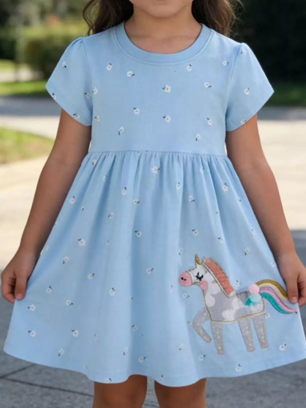 Children's Floral Unicorn Round Neck Dress