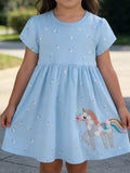 Children's Floral Unicorn Round Neck Dress