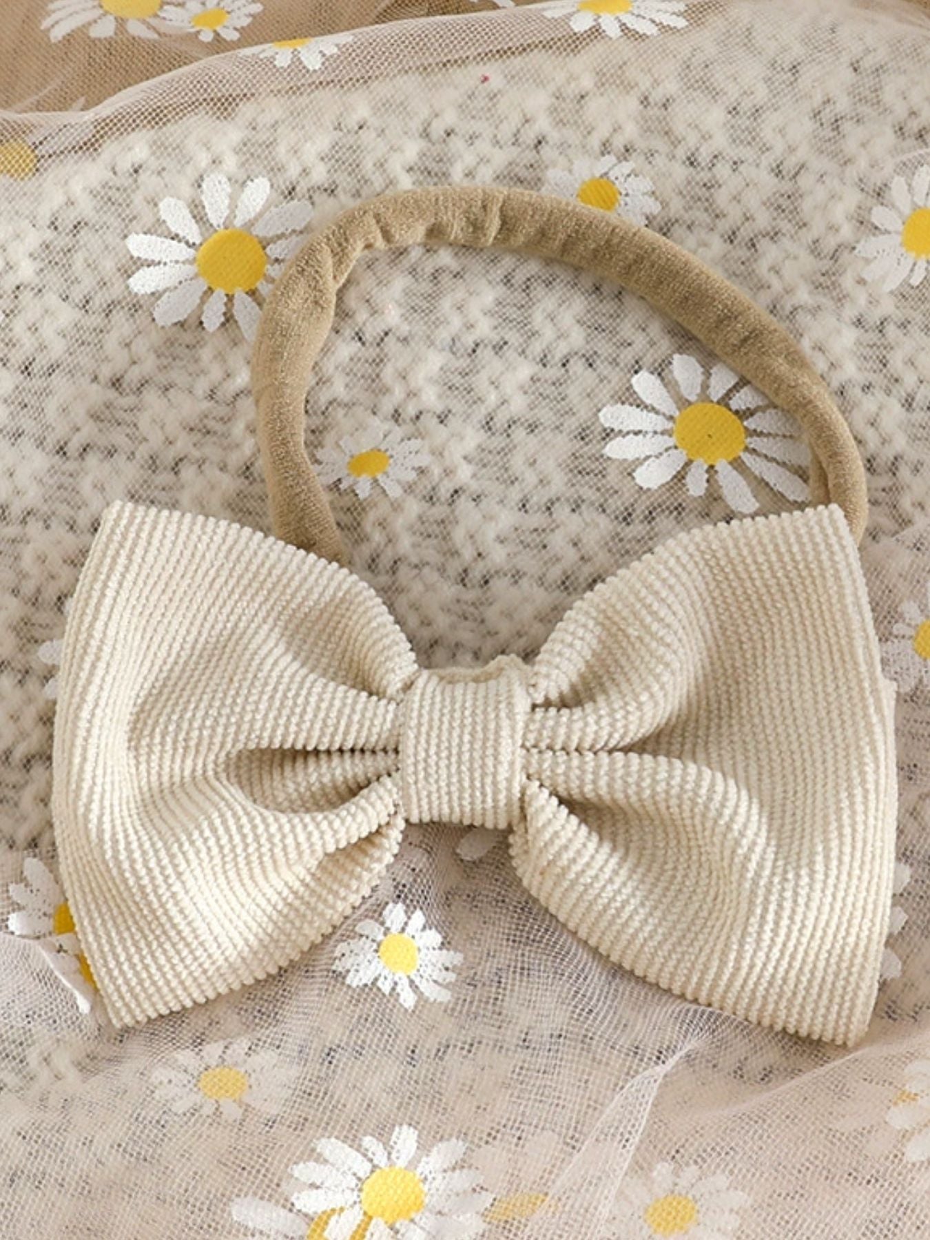 Children's Ribbed Top & Bow Decor Suspender Dress & Headband Set