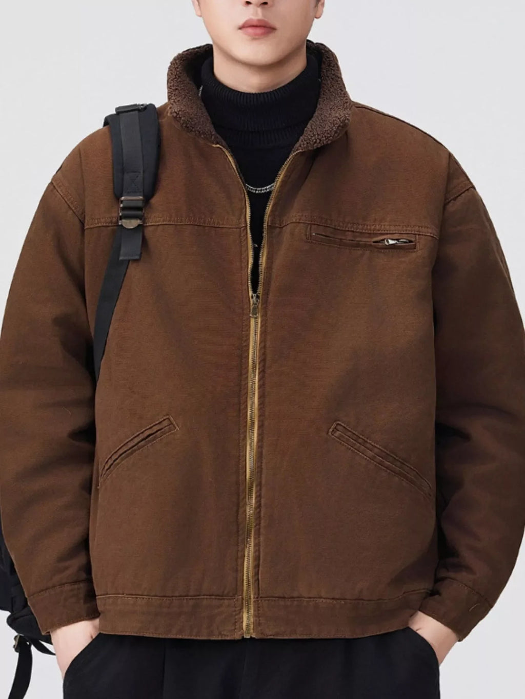 Men's Plus Size Sherpa Collar Zip Up Jacket