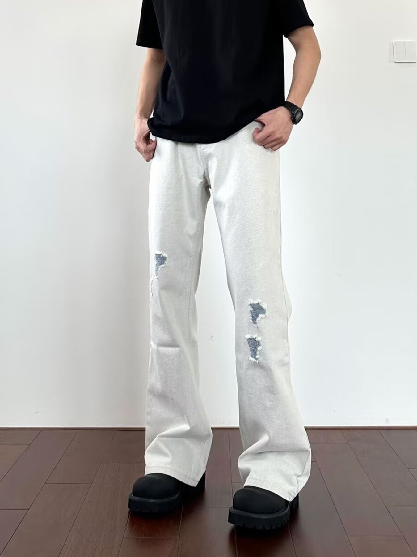 Men's Plus Size Distressed Wide Leg Jeans