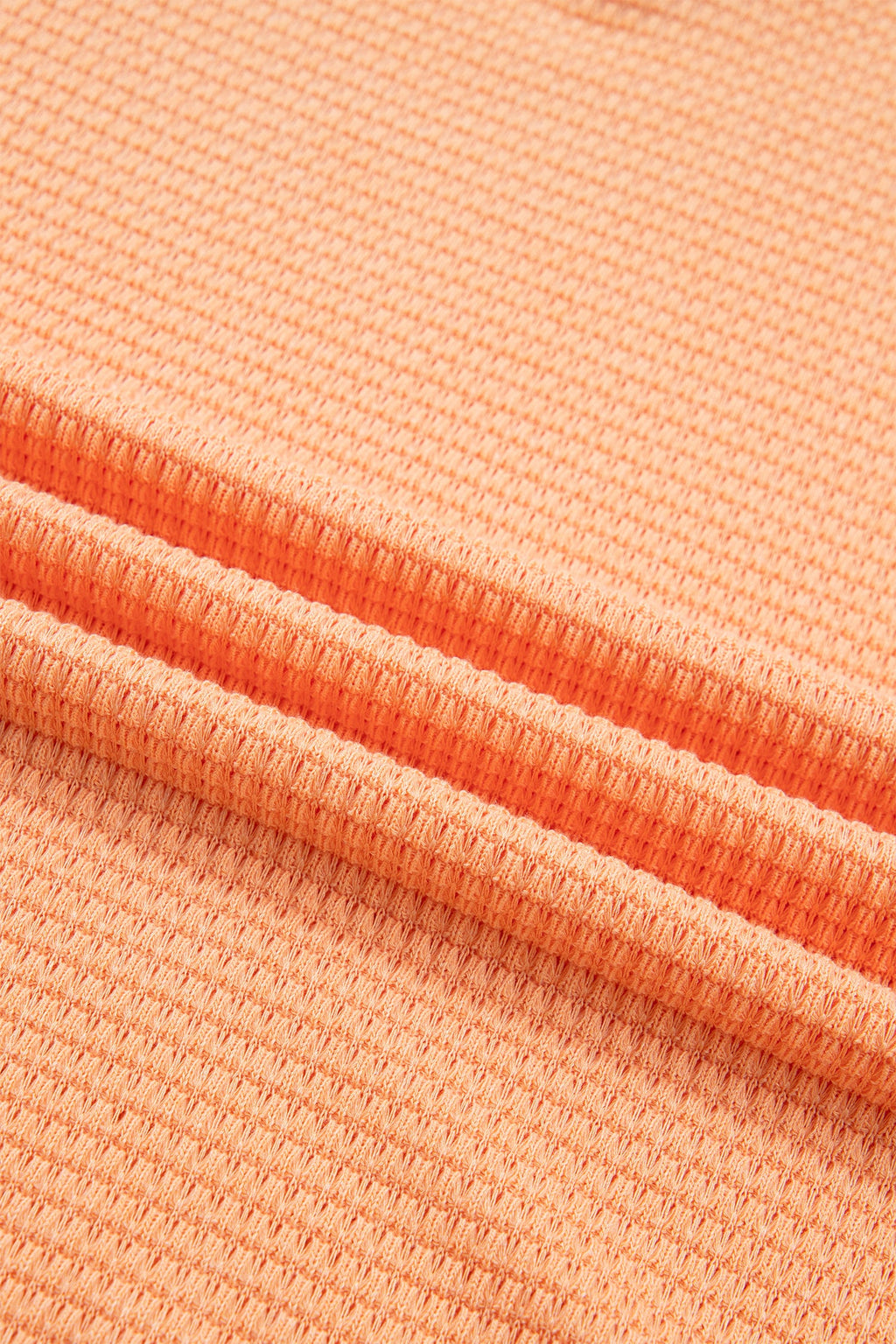 Grapefruit Orange Waffle V Neck Short Sleeve Knit Top
