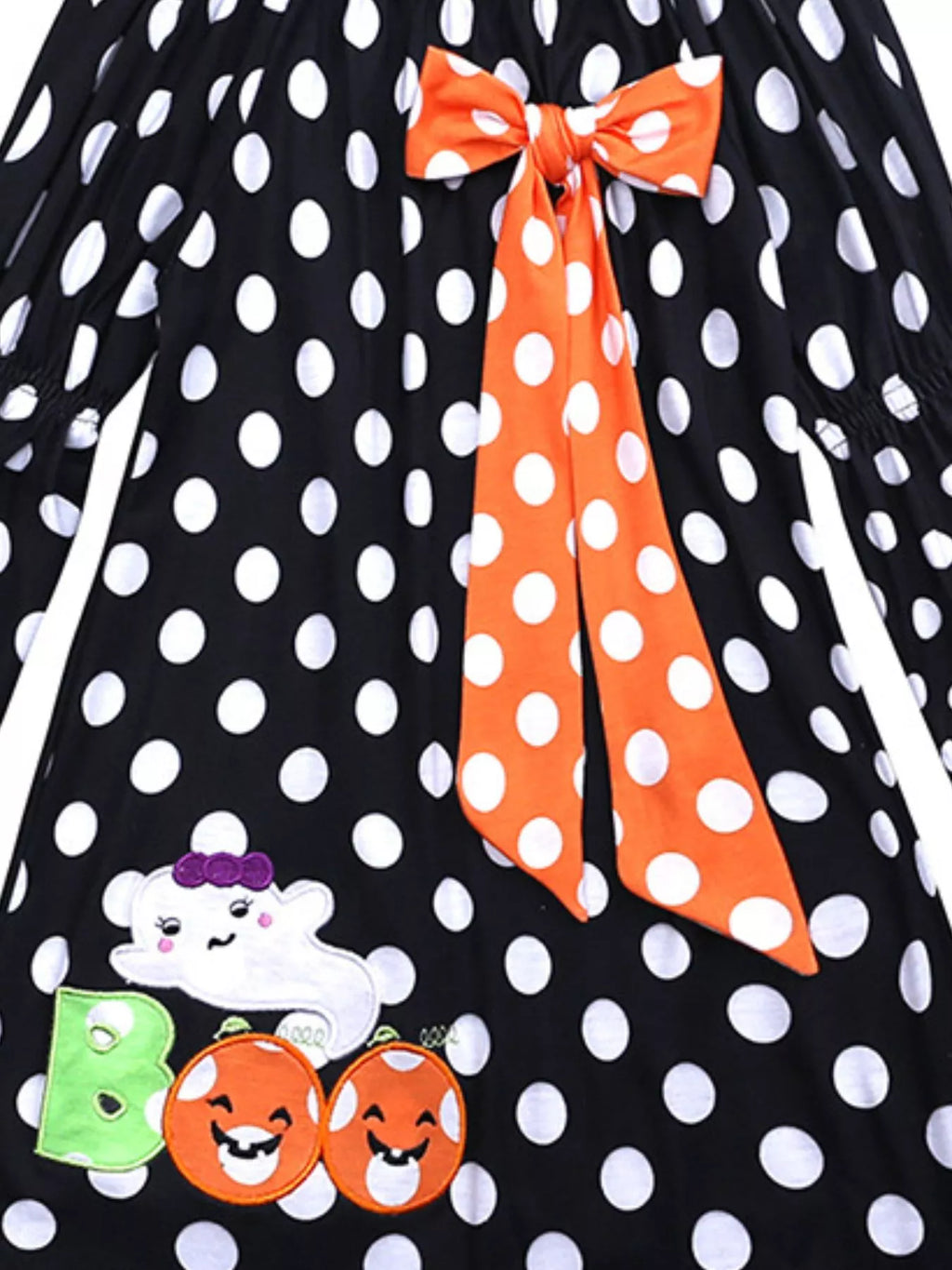 Children's Halloween Ghost Polka Dot Dress with Bow