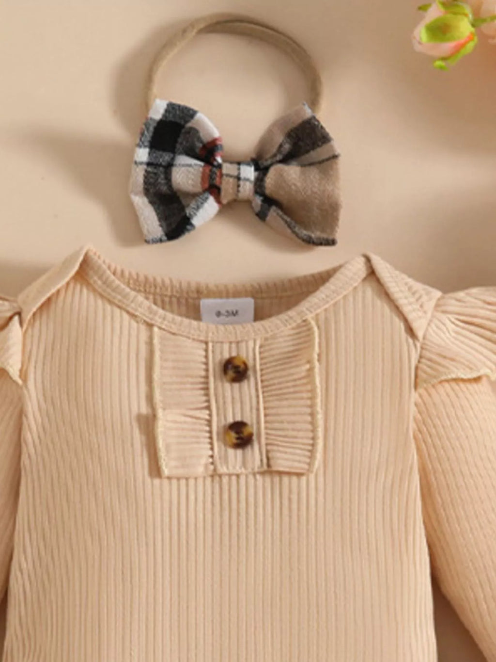 Children's Ruffled Ribbed Bodysuit and Skirt Set with Headband