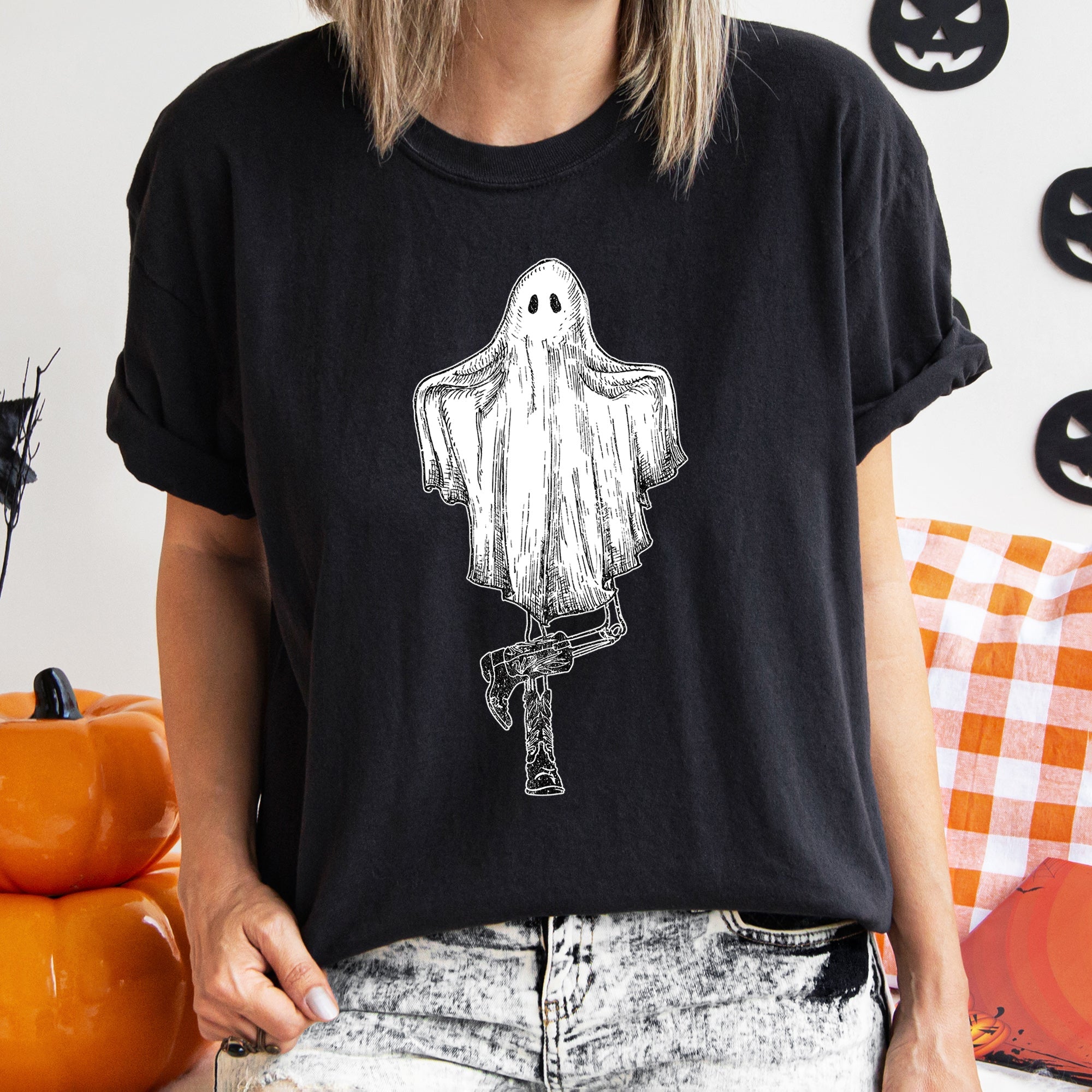 Ghost In Boots Retro Western Halloween Limited Edition Vintage Style Comfort Colors Tee