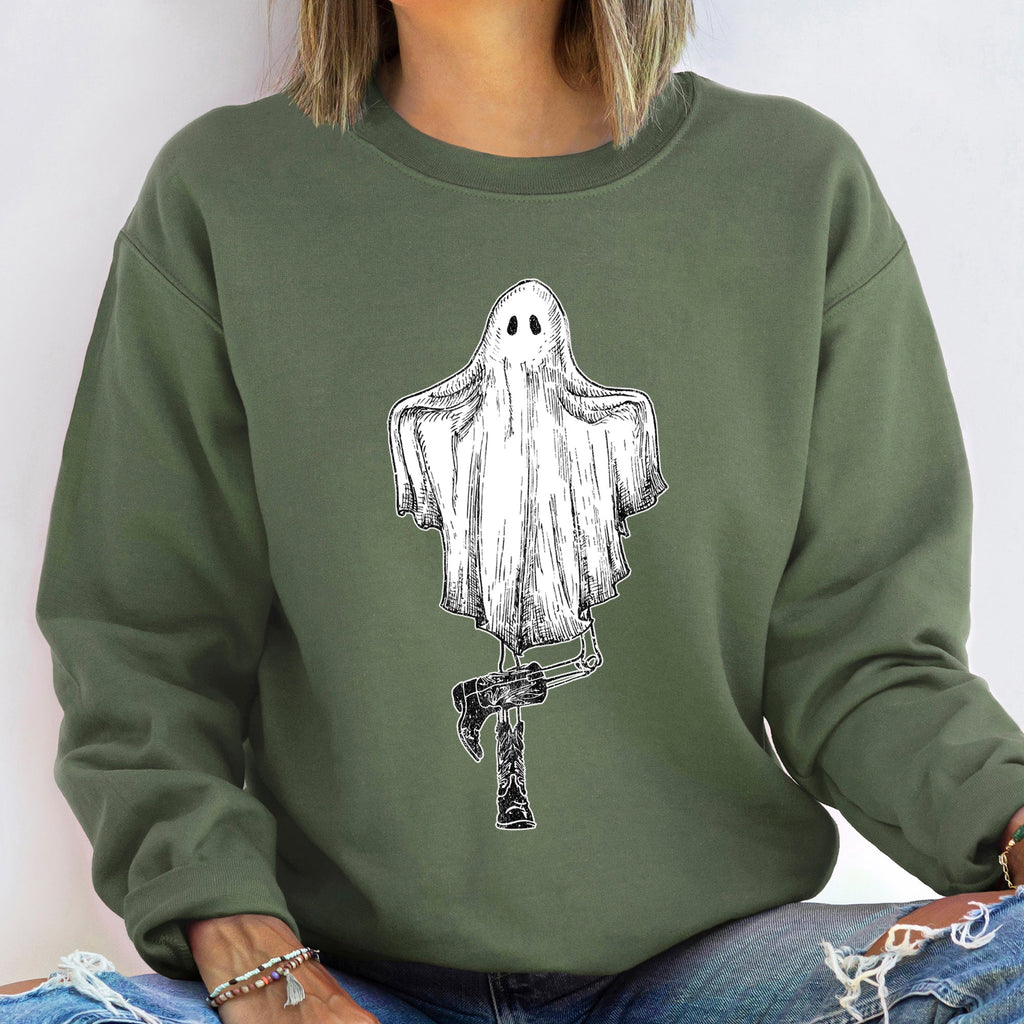 Dancing Ghost Halloween Graphic Design In Haunted Night Vintage Style Sweatshirt
