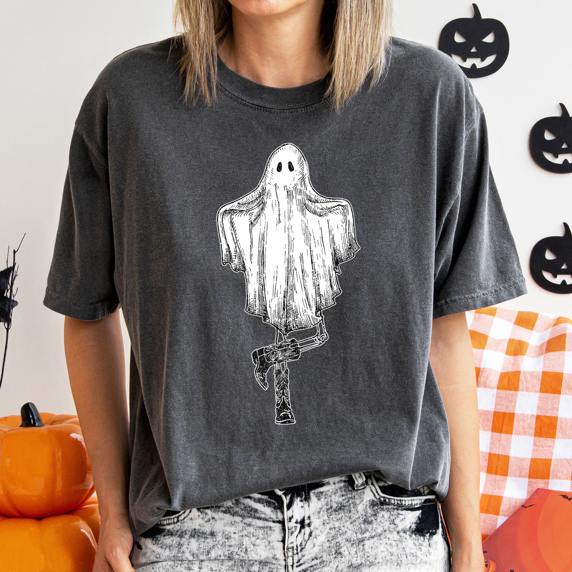 Ghost In Boots Retro Western Halloween Limited Edition Vintage Style Comfort Colors Tee