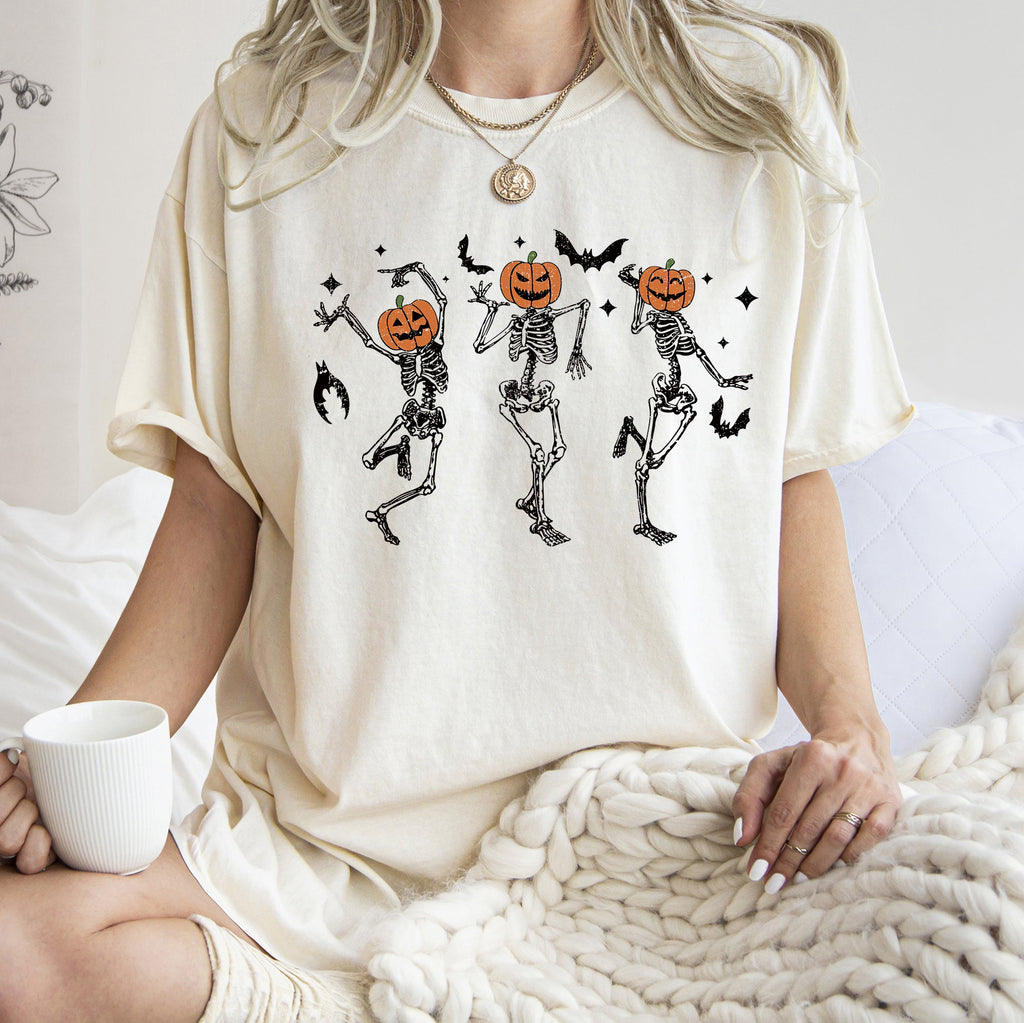 Dancing Pumpkin Skeletons Retro Halloween Night Parade Design Comfort Colors Tee