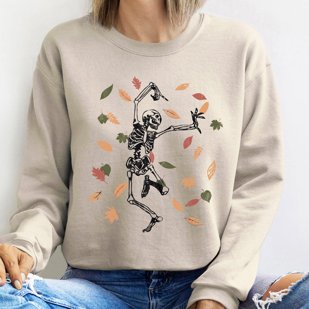 Dancing Skeleton Leaves Halloween Night Forest Parade Vibes Retro Gothic Spirit Sweatshirt