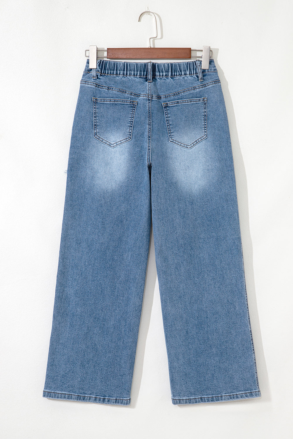 Stone Blue Star Patchwork Cropped Wide Leg High Waist Jeans