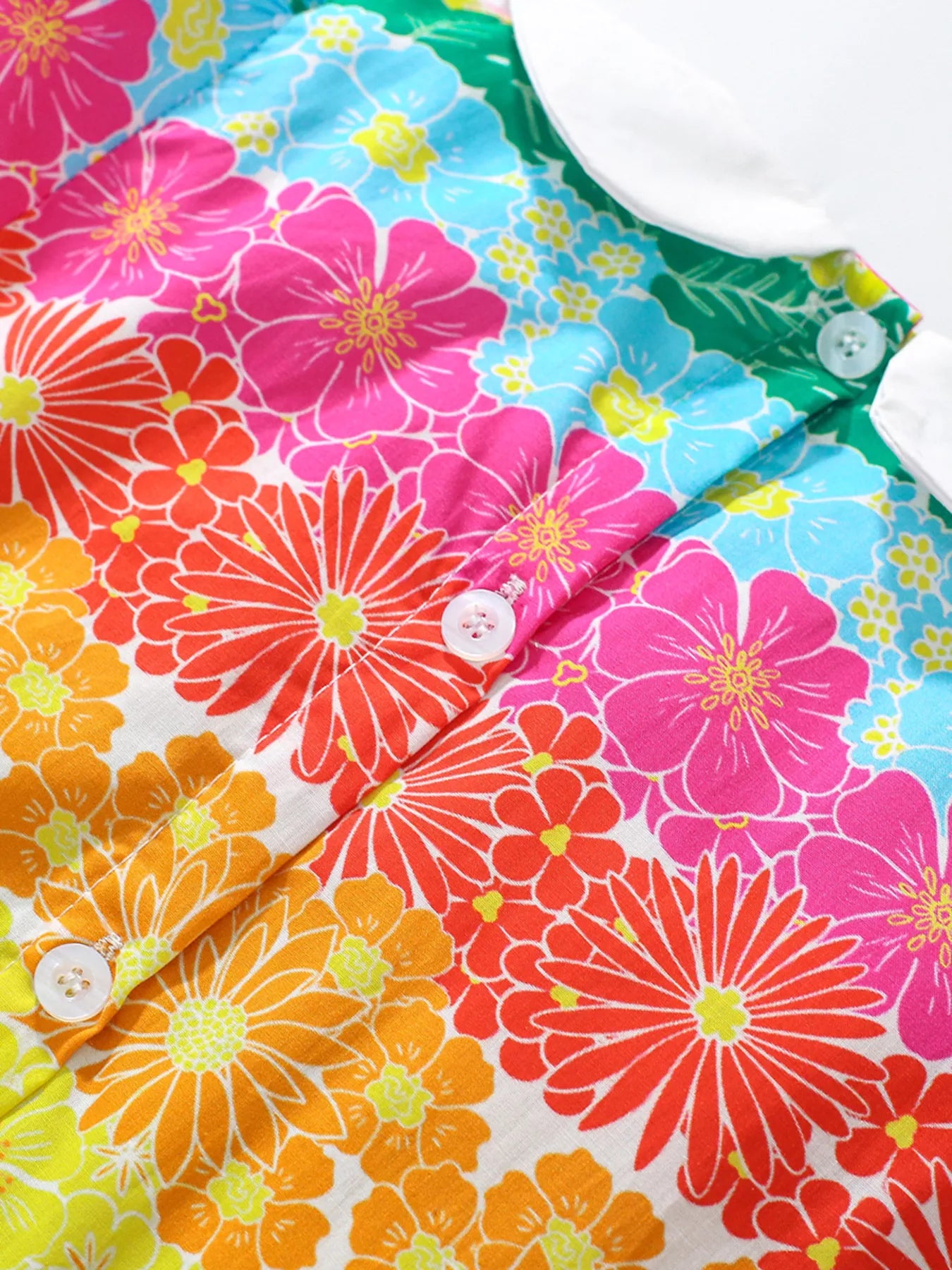 Children's Rainbow Floral Print Peter Pan Collar Dress