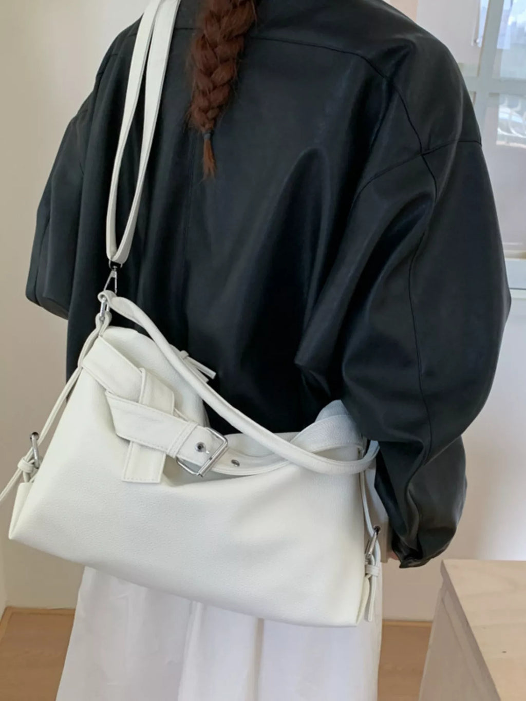 Decor Buckle Leather Shoulder Bag