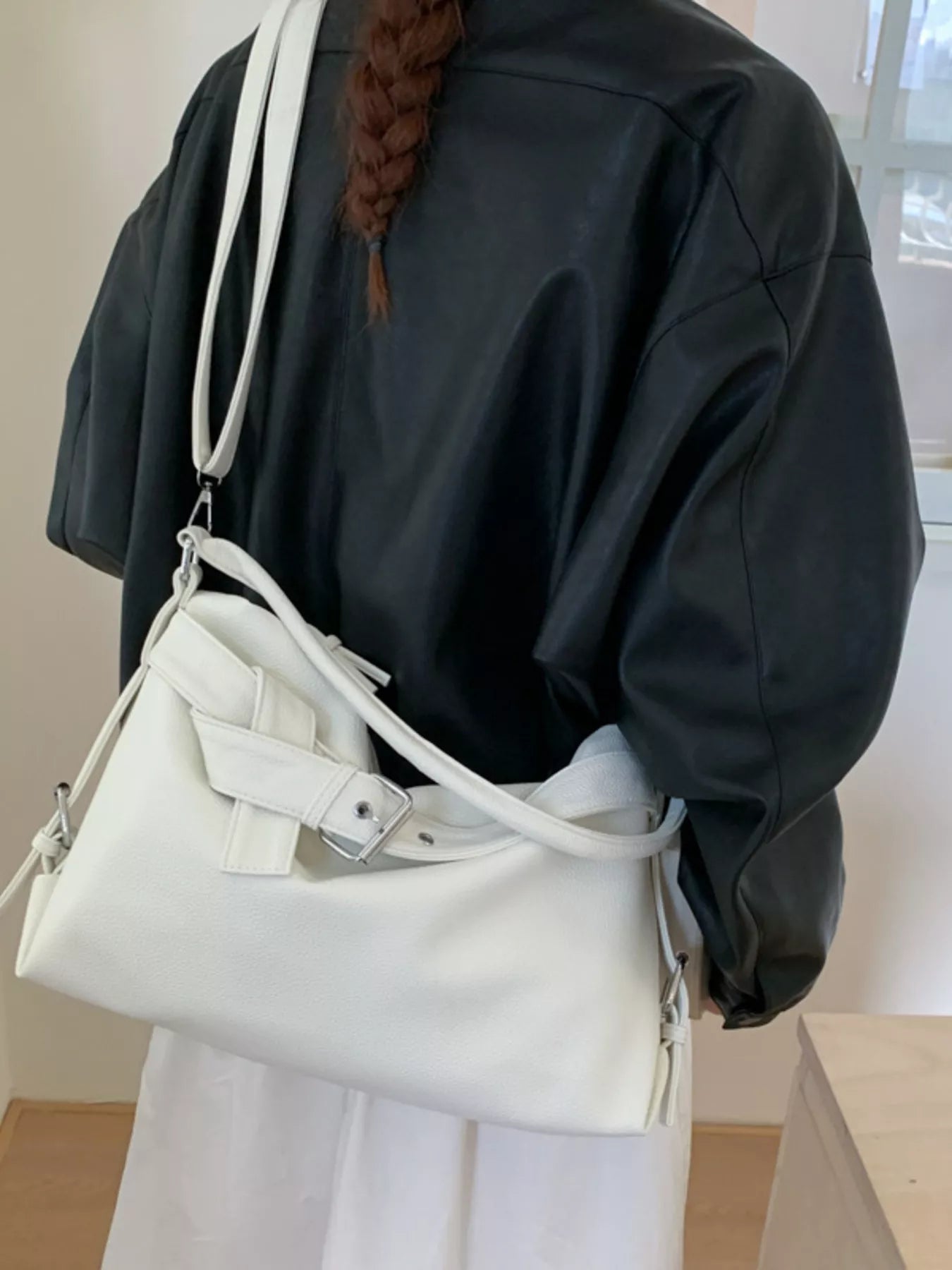 Decor Buckle Leather Shoulder Bag